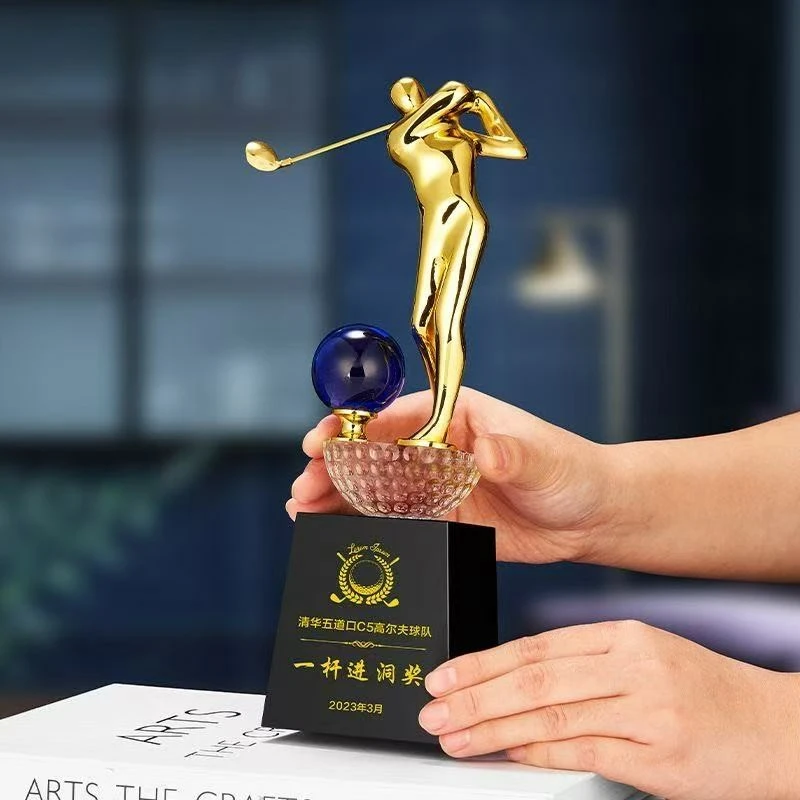 Golf Metal Base Crystal Trophy high quality